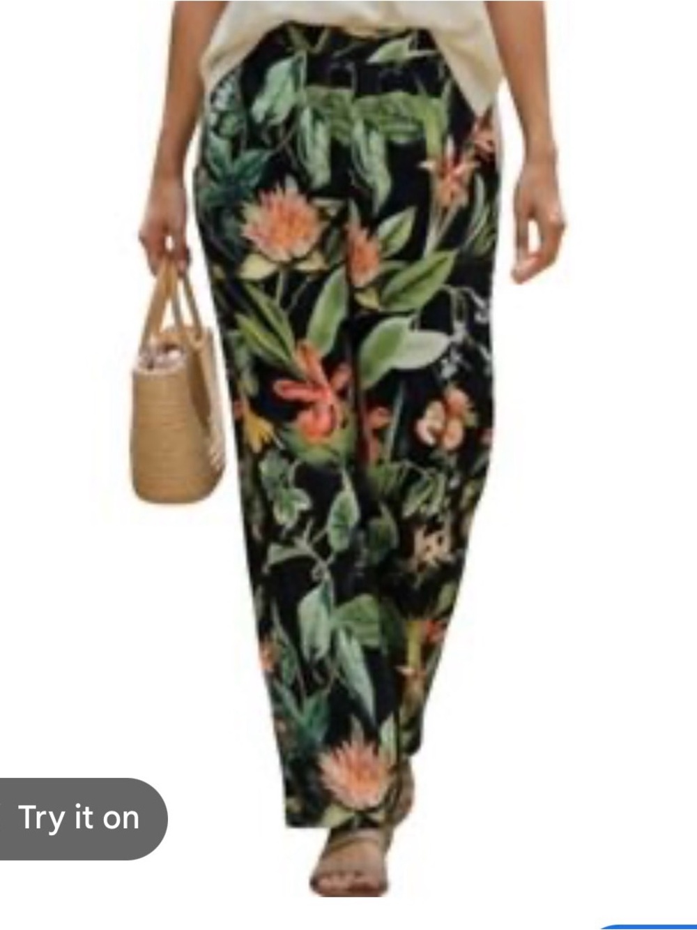 Chico's Black wide leg pull on pants with Tropical Floral Print